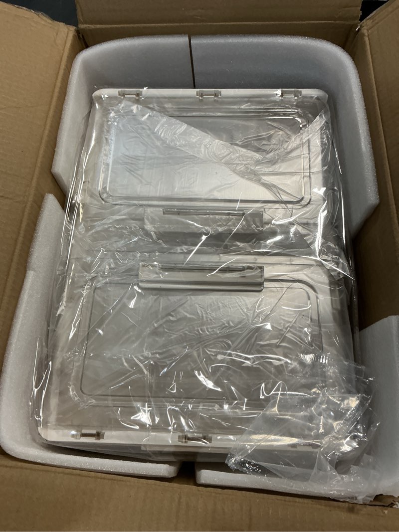 Condition photo showing Good Condition for SNSLXH Portable Clear Storage Bins with Lid & Wheels, 24QT Clear Storage Bins with Lid, 4-Tier Plastic Bins with Wheels, Stackable, Magnetic Doors, for Bedroom, Living Room, Office 34.6*14.96*11in