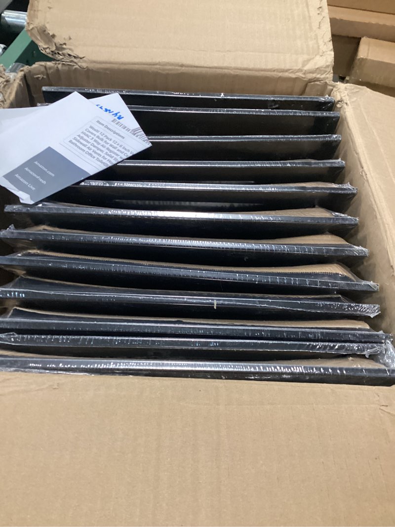 Condition photo showing New/Like New for Wesiti 12 Pack 12 x 6 Inch Vent Covers Bulk for Wall and Ceiling, HVAC 3 Way Air Register with Manual Adjuster Damper, Solid Steel Sidewall Air Vents for Home Bathroom Office Toilet(Black)