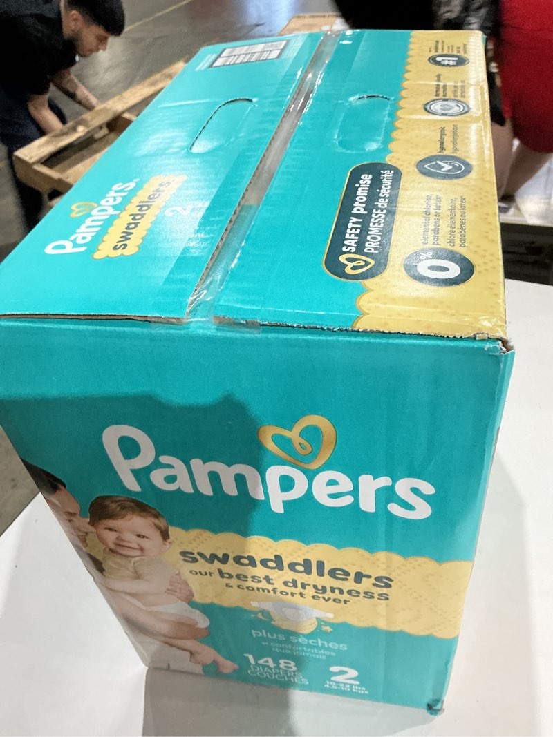 Condition photo showing Good Condition for pampers swaddlers diapers, size 2 (10-22 lbs), 148 count, absorbent, keeps baby dry and comfortable, skin safe disposable baby diaper size 2 148