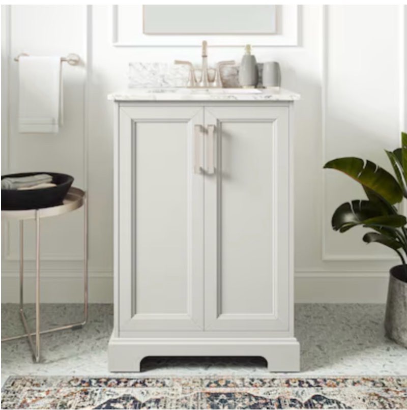 allen + roth pittman 24-in muse gray undermount single sink bathroom vanity with white calacatta veined engineered stone