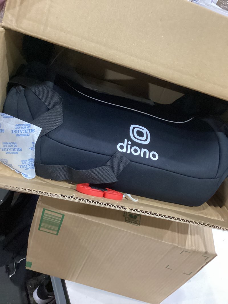Condition photo showing Good Condition for diono solana, no latch, single backless booster car seat, lightweight, machine washable covers, cup holders, black single black