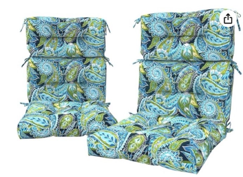 lvtxiii 2 pack outdoor high back cushions, 22" w x 20" d tufted seat and back chair cushion with tie