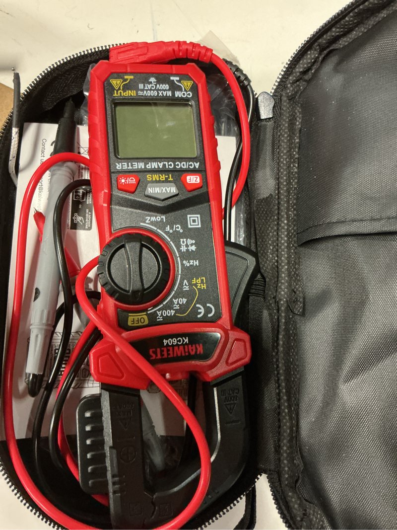 Condition photo showing Good Condition for kaiweets digital clamp meter multimeter with d-shaped jaw for ac/dc current & voltage, auto-ranging 4000 counts voltage tester with flashlight backlight, measuring temperature continuity diode ncv 4000 counts ac/dc current