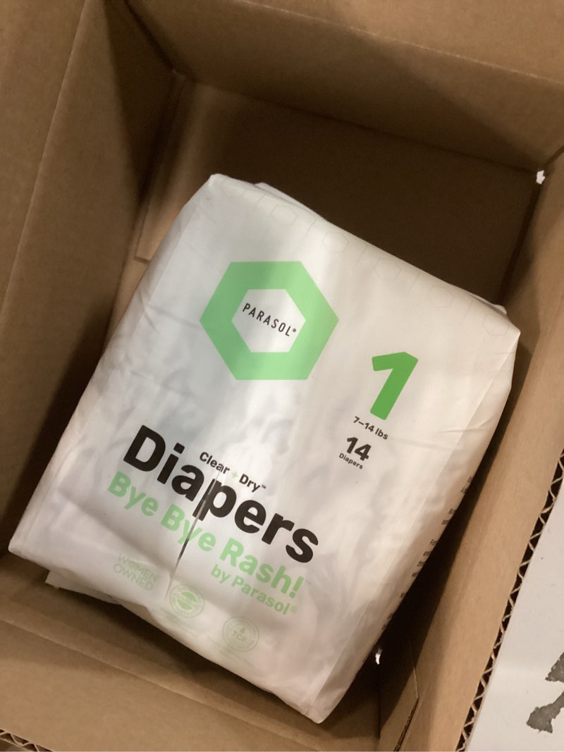 Condition photo showing Good Condition for Single Pack Parasol Clear+Dry Disposable Diapers, RashShield Protection and Leak-Control Fit, Hypoallergenic Diapers, Size 1 (7-14 lbs)  1, Diapers