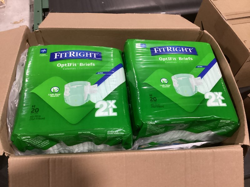Condition photo showing Good Condition for fitright ultra adult diapers, disposable incontinence briefs with tabs, heavy absorbency, xx-large, 60"-69", 4 packs of 20 (80 total) xx-large 80