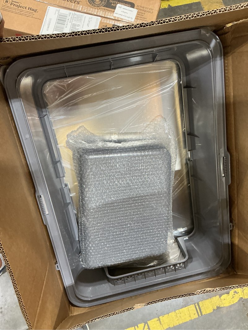 Condition photo showing Good Condition for stainless steel litter box , 28"l*20"w*12"h xxl extra large litter boxes with lid ,metal litter box with hight sides for big cats& multiple cats,never absorbs odors, anti-urine leakage, easy cleaning