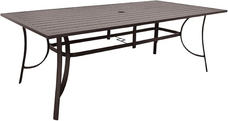 Steel Rectangular Dining Table with Slat Top  brown