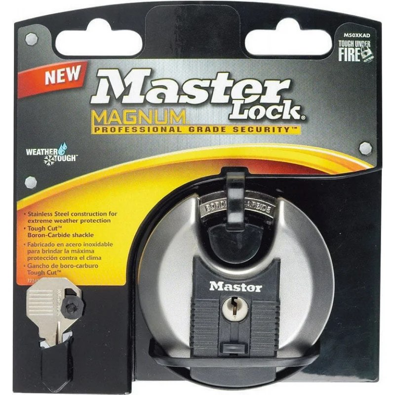 master lock 1-11/16" h x 1" w x 3-1/8" l steel ball bearing locking shrouded shackle padlock