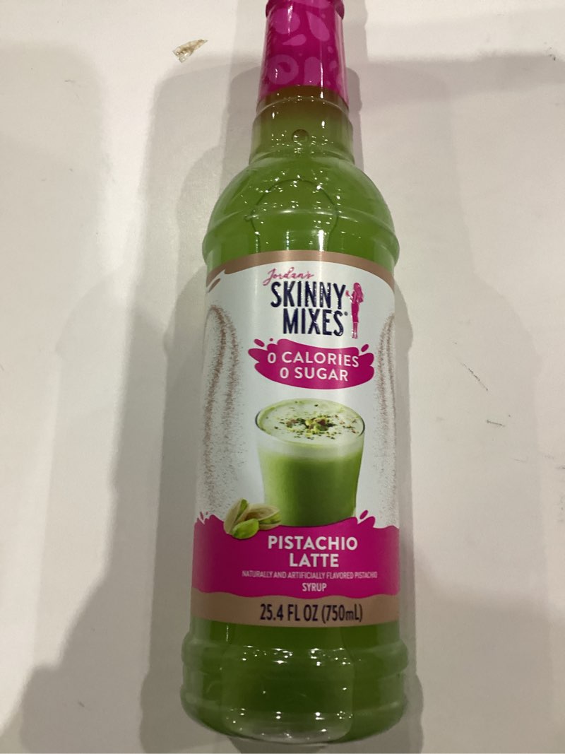 Condition photo showing New/Like New for Jordan’s Skinny Mixes Sugar Free Coffee Syrup, Pistachio Coffee Flavoring Syrup, Zero Calorie Drink Mix, Lattes, Baking, Protein Shake or Cocktail, Dairy & Gluten Free, Kosher, 25.4 Fl Oz Pistachio Latte 25.4 Fl Oz (Pack of 1)