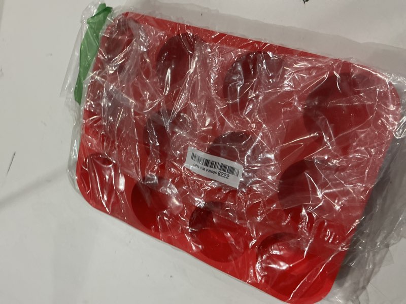Condition photo showing Good Condition for silicone muffin pan for baking: 12 cup muffin pan with metal reinforced frame, regular size cupcake egg bites molds for baking, bpa free silicone muffin tray, dishwasher safe (1 pack, red) red 12 cups
