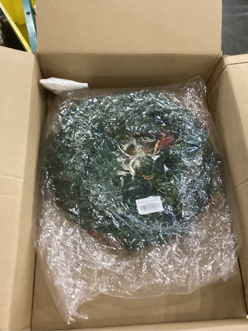 FR Artificial Pre-Lit Fir Christmas Wreath Holiday Accent Decoration, Wintry Pine, Decorated with Pi