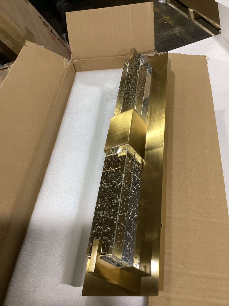 Condition photo showing Good Condition for WOSHITU LED Wall Sconce Light: 19 Inch Gold Modern Sconces Wall Lighting 3000K Dimmable Crystal Wall Lamps Indoor Bathroom Sconce Wall Mount Light Fixtures for Living Room/Bedroom/Hallway Gold-Hardwired 19 Inch