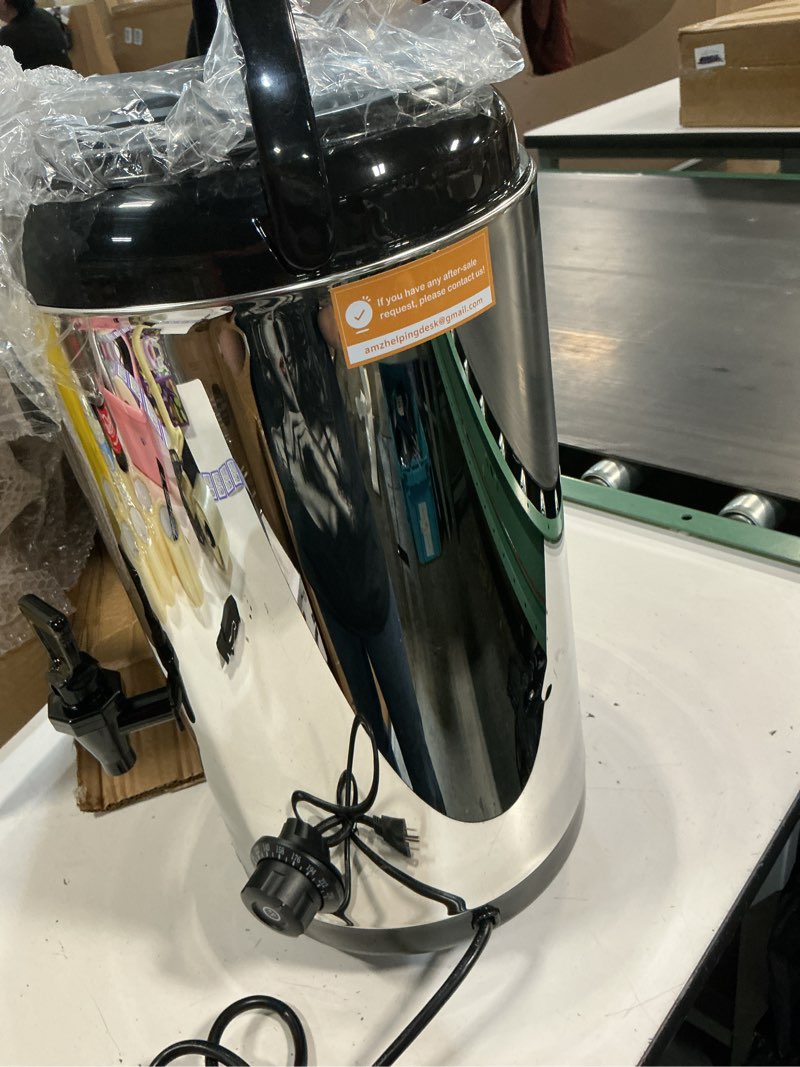 Condition photo showing As Is for insulated beverage dispenser-with heating,75 cup hot drink beverage for catering-stainless steel hot beverage dispenser 12 l/3.2 gallon hot coffee dispenser with spigot for tea, water,(silver)