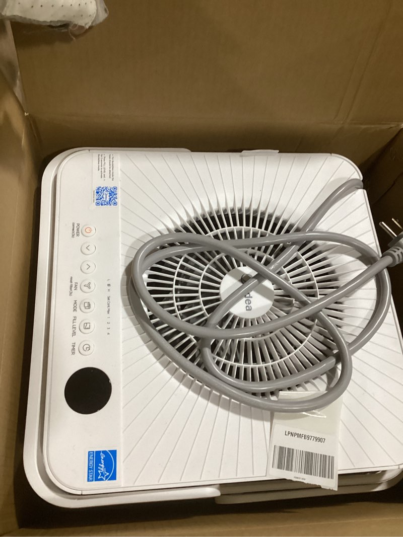 Condition photo showing As Is for midea cube 20 pint dehumidifier for basement, up to 1,500 sq. ft. dehumidifier with drain hose, energy star certificated, smart control, compatible with alexa, white