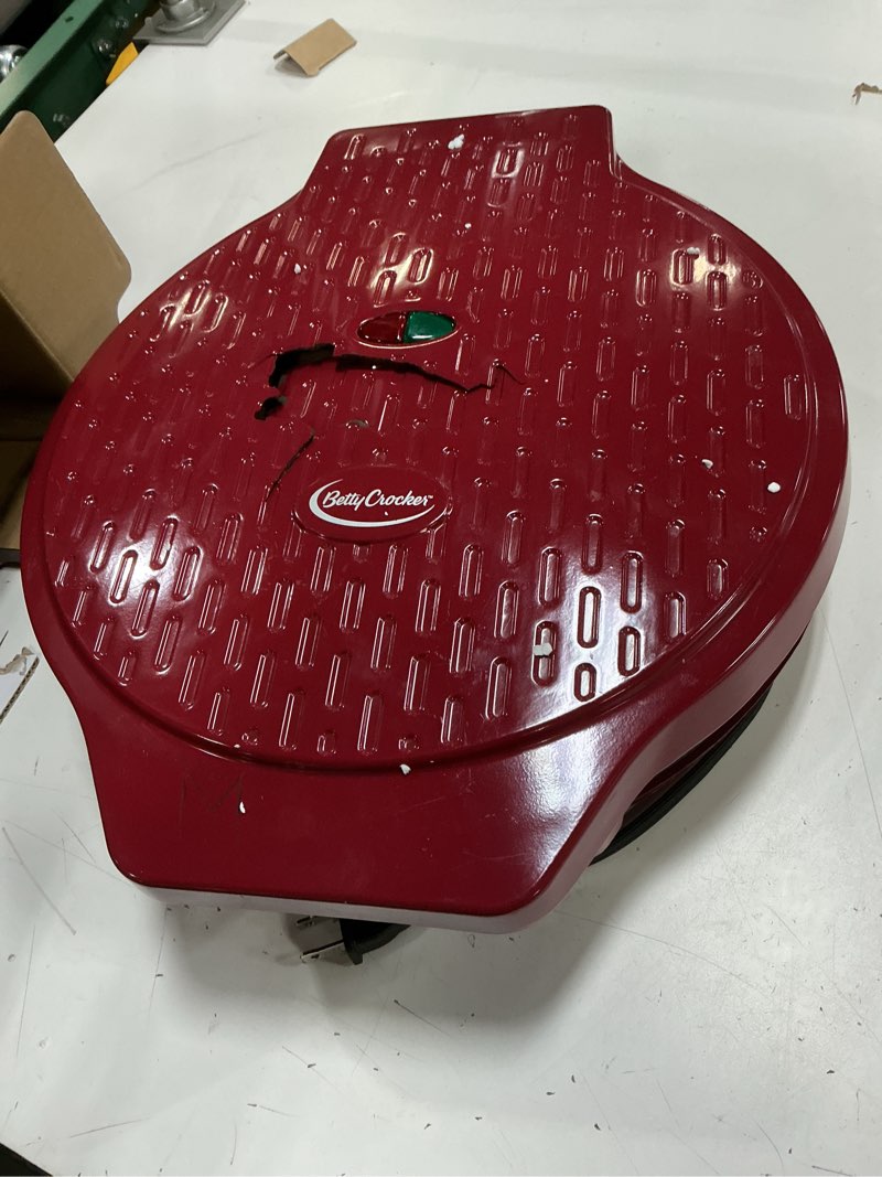 Condition photo showing As Is for betty crocker pizza maker plus, 12" indoor electric grill, nonstick griddle pan for pizzas, quesadillas, tortillas, nachos and more, 12" electric griddle for delicious meals and snacks, red red full size