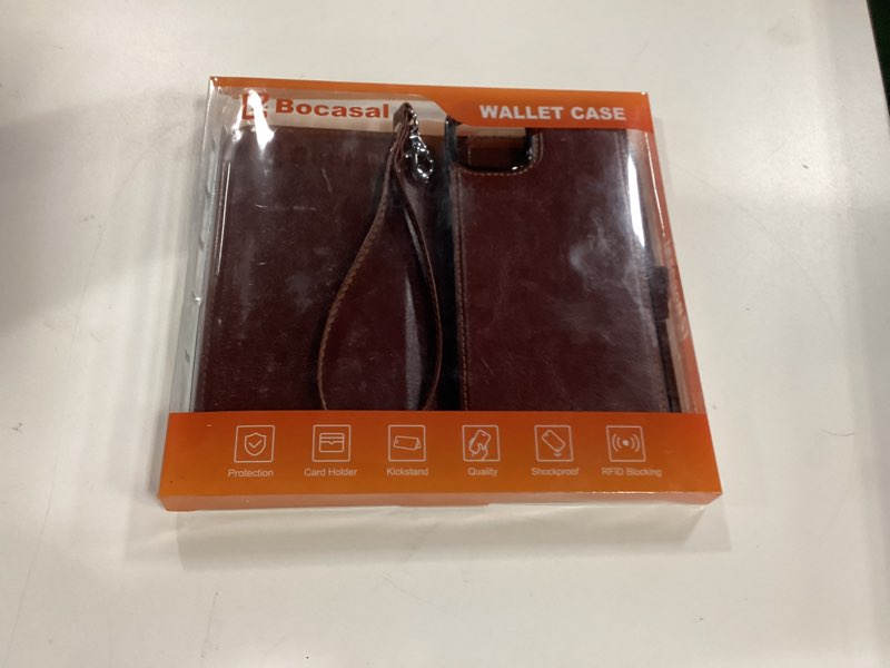 Condition photo showing New/Like New for Bocasal Detachable Wallet Case for iPhone 14 Plus RFID Blocking Card Slots Holder Premium PU Leather Magnetic Kickstand Shockproof Wrist Strap Removable Flip Protective Cover 5G 6.7 inch (Brown)