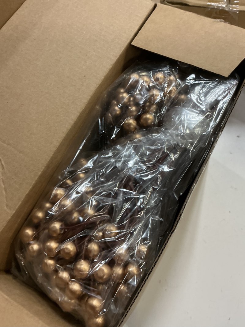 Condition photo showing New/Like New for 78 Pcs Neutral Christmas Tree Decoration Set with 25pcs Brown Velvet Bows 25pcs White Foam Rose 26pcs Gold Berries Picks Pearl Garland Vintage Christmas Ornaments for Holiday Xmas Decor