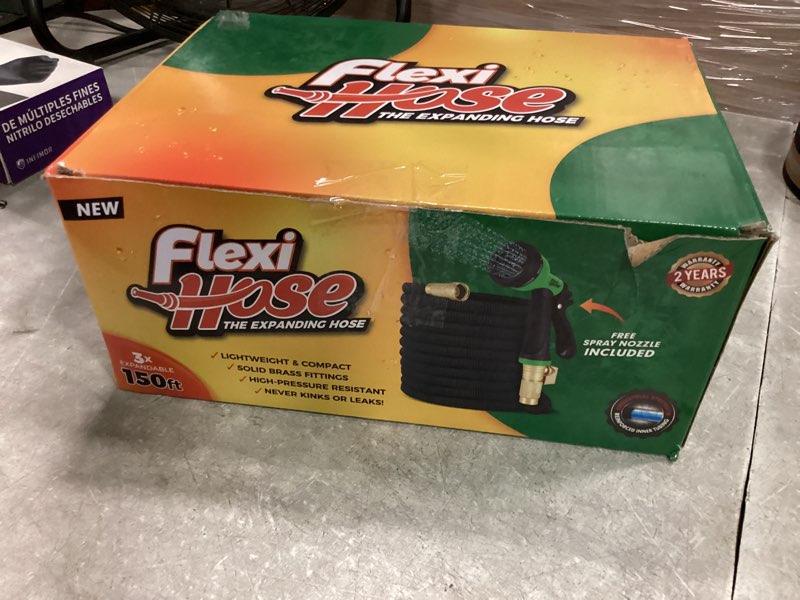 Condition photo showing New/Like New for flexi hose expandable garden hose with 8 function nozzle, 150ft - lightweight retractable garden hose, water hose - no-kink flexibility, 3/4 inch solid brass fittings and double latex core 150ft black