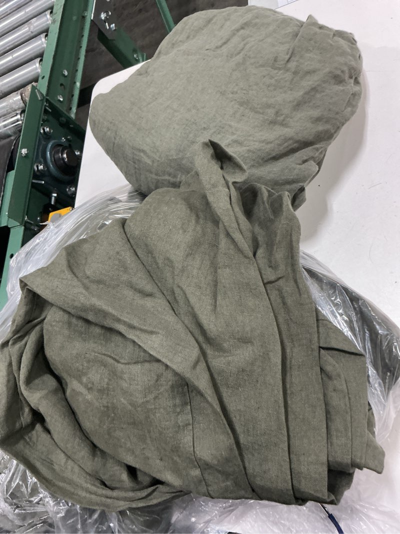 Condition photo showing As Is for european linen deluxe bedding bundle, king, dusty olive