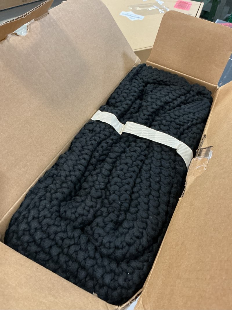 Condition photo showing Good Condition for chunky cable knit throw blanket lightweight black 100% organic cotton blanket for sofa couch bed baby nursery, rustic shabby chic modern farmhouse, 60” x 80” give laundering bag black 60"x80", oversize
