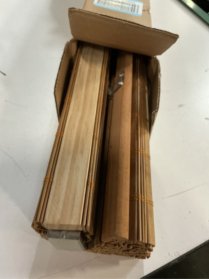 Condition photo showing As Is for LazBlinds No Tools No Drill Cordless Bamboo Roman Shades, Light Filtering Window Treatment, Roll Up Bamboo Blinds for Window 30'' W x 64'' H, Squirrel Squirrel 30'' W x 64'' H