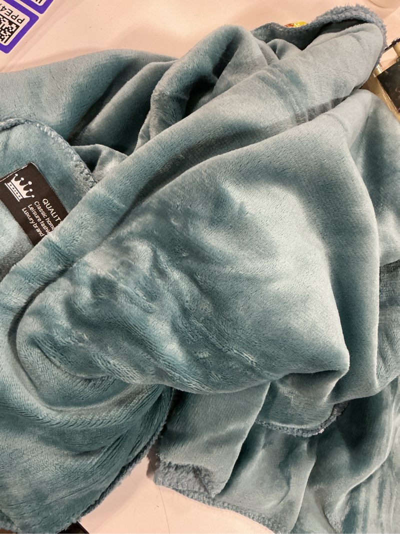 Condition photo showing Good Condition for unbranded fleece throw blanket for couch without pom pom fringe, light blue dusty, soft cozy fuzzy flannel blanket for sofa bed, lightweight plush all season throw, 50x60 inches 50\\\"x60\\\" dusty blue