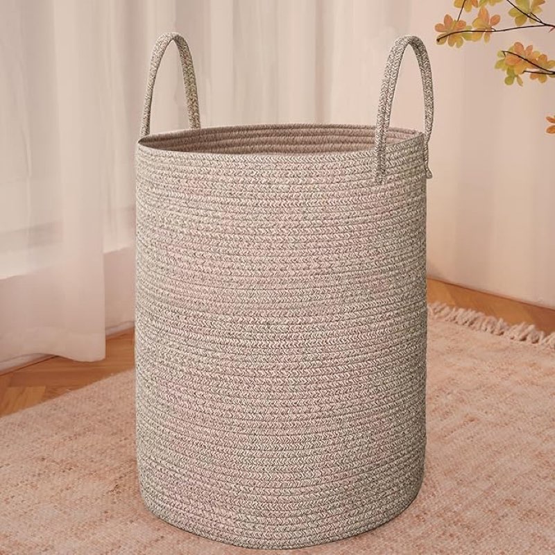 jmvicyroam large woven laundry basket hamper,60l cotton rope storage bin for blankets,toys and cloth