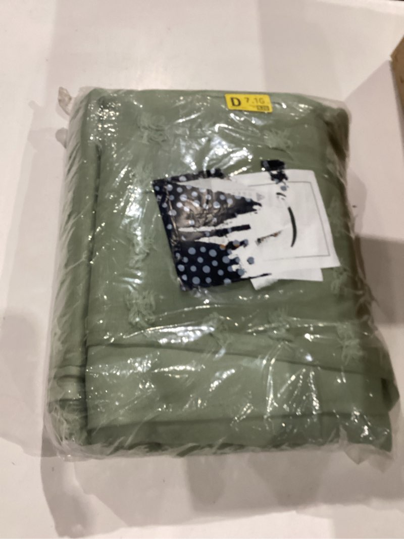Condition photo showing Good Condition for sage green curtains room darkening blackout light weight boho pom pom pattern farmhouse cottage core cottagecore curtains for bedroom living room 84 inches long 2 panels 50"w x 84"l (pack of 2) sage green