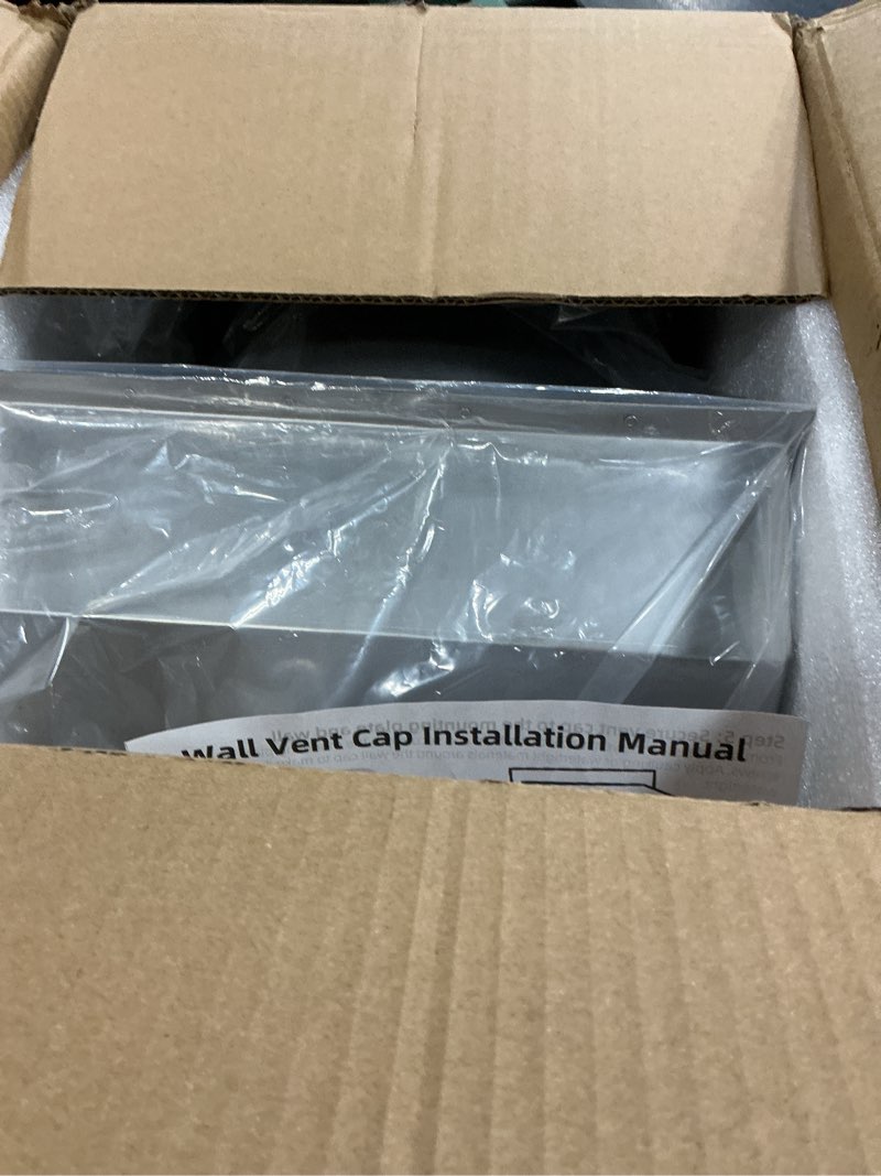 Condition photo showing Good Condition for 10 Inch Hooded Wall Vent with Screen and Damper, Exterior Wall Exhaust Vent Cover Cap for Kitchen Range Hood Dryer Ventilation and Outdoor Air Exhaust, Stainless Steel 10 Inch Stainless Steel