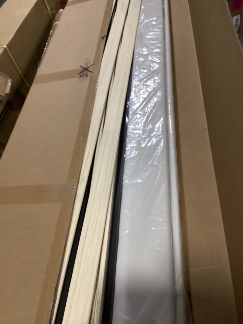 Condition photo showing New/Like New for king size platform bed frame with vertical channel tufted headboard, no box spring needed, noise-free, easy assembly, beige velvet beige king