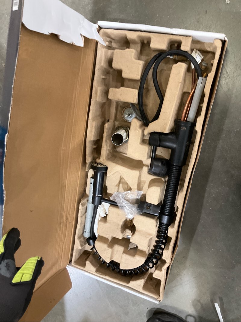 Condition photo showing As Is for  semi-professional kitchen faucet with soap/lotion dispenser matte black finish