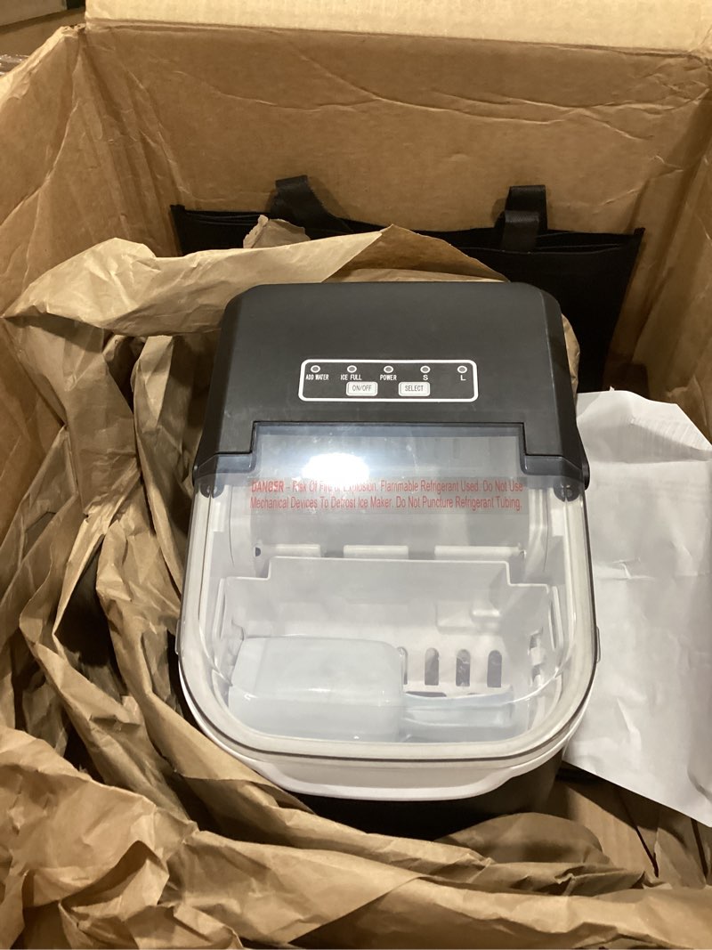 Condition photo showing As Is for Antarctic Star Countertop Ice Maker Machine, 8 Ice Cubes in 6 mins, 26lb/Day Ice with 2 Sizes- Portable Mini, Energy Saving & Basket/Scoop for Home/Party/Travel/Camping/Bar, Dark Black BLACK 26Lbs/24H