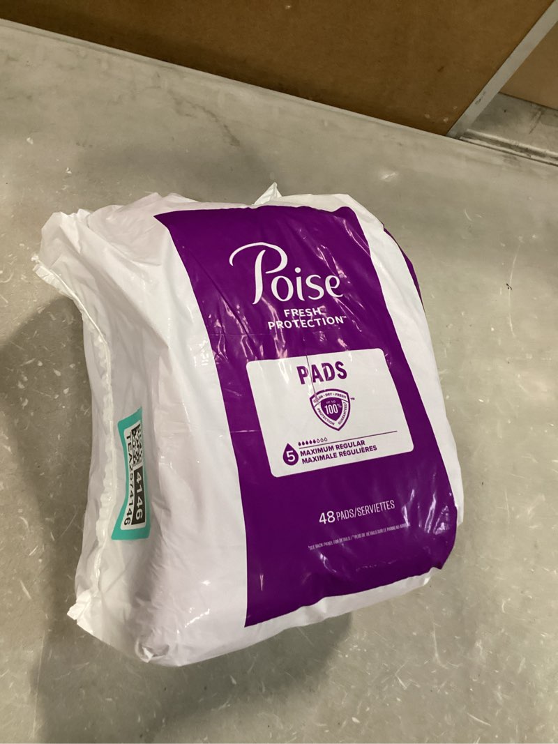 Condition photo showing As Is for (Incomplete)Poise Incontinence & Postpartum Pads for Bladder Leaks, 5 Drop Maximum Absorbency, Regular Length, 96 Count, Packaging May Vary