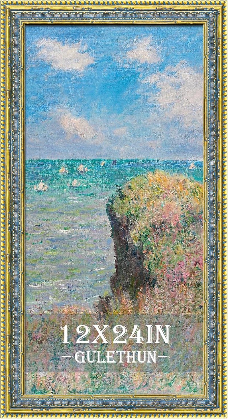 GULETHUN 12x24 Picture Frame Gold - Vintage Photo Frame 12 by 24, Retro Home Decor Wall Hanging Gallery Frames, Sturdy, Plexiglass, Ornate Gold Raised Poster Frame for Vertical & Horizontal Display