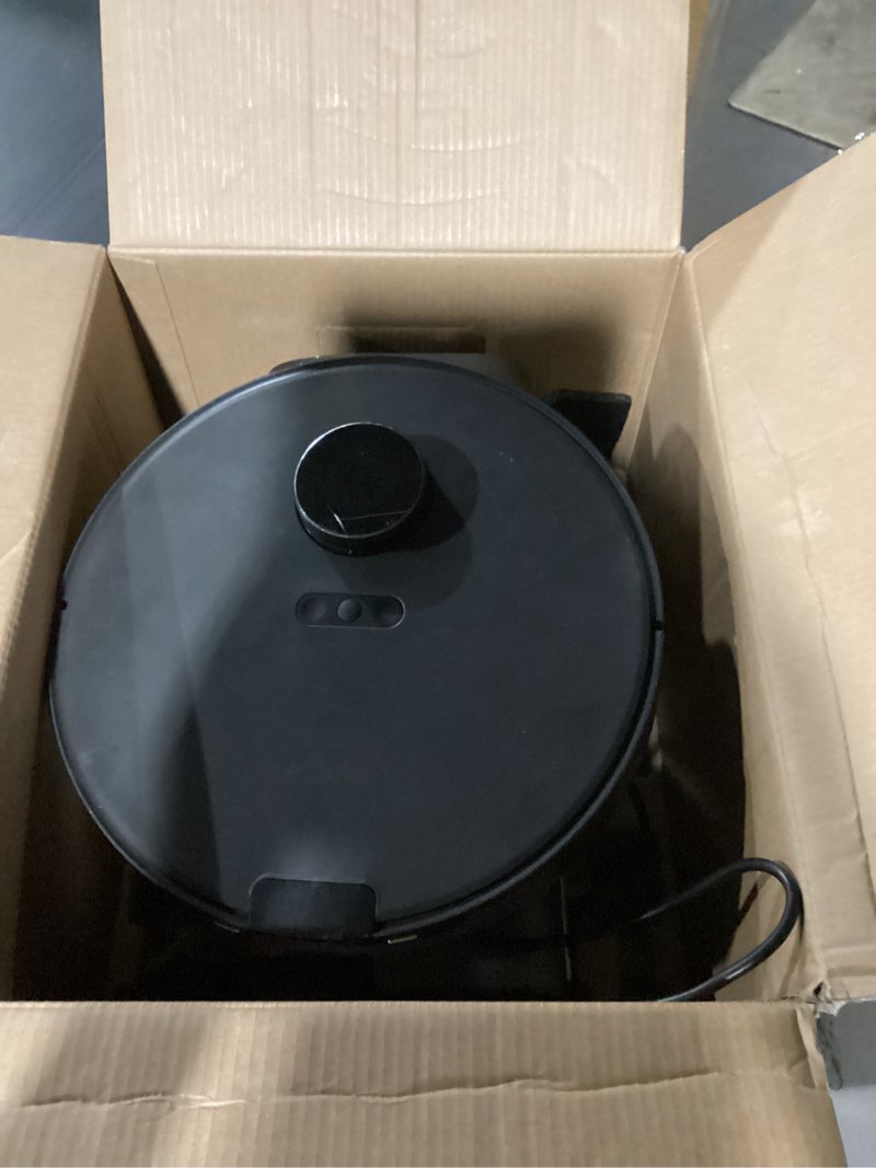 Condition photo showing As Is for eureka e20 robot vacuum with bagless self emptying station, robotic vacuum and mop combo, 45-day capacity, upgraded 8000pa suction and anti hair-tangling brush, lidar navigation, app control black e20
