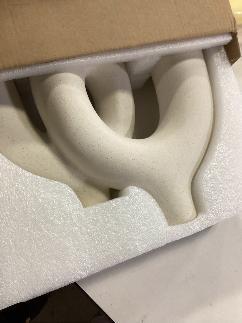 Condition photo showing New/Like New for Cream White Decorative Vase Set - Modern Hug Donut Ceramic Vases by JAS & JAX GOODS, Minimalist Boho Style Centerpiece for Console Table, Living Room, Bookshelf, or Fireplace Mantel