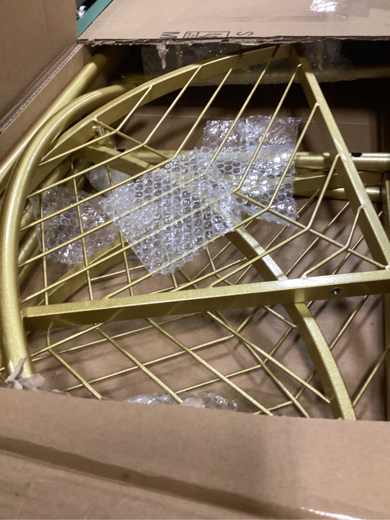 Condition photo showing Good Condition for DOORXIFO Corner Gold Clothing Racks Freestanding, Gold Metal Coat Racks with Hooks, Heavy Duty Modern Clothes Rack with 3 Tier Storage Shelves for Home,Bedroom,Living Room Gold-2