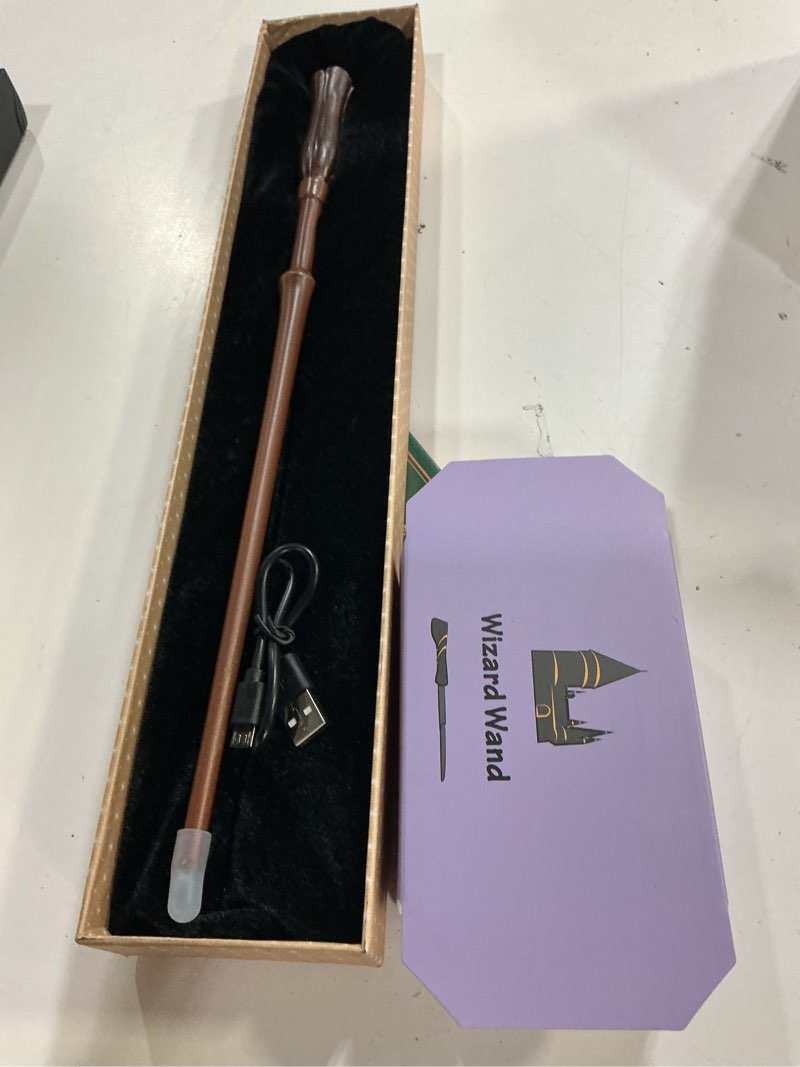 Condition photo showing New/Like New for light up magic wizard wand with white lighting rechargeable illuminating witch sorcerer wand for kids cosplay collection, whimsy