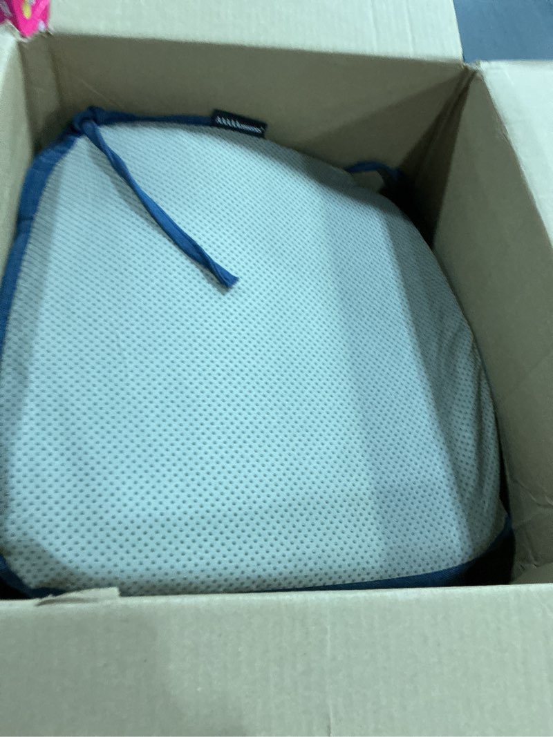 Condition photo showing As Is for AAAAAcessories D-Shaped Chair Cushions, 2" Thick Dining Chair Pads with Ties and Removable, Machine-Washable Cover, 17" x 16", Set of 2, Blue Blue 2 Count(Pack of 1)