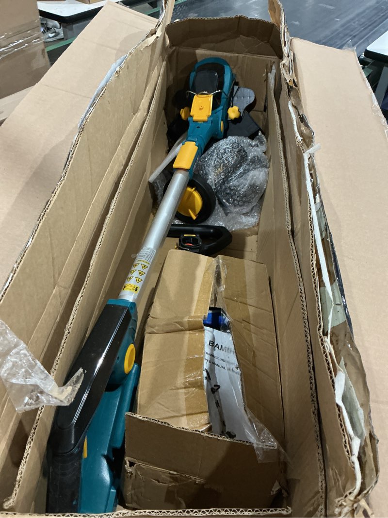 Condition photo showing As Is for weed wacker cordless - brushless electric weed cordless eater battery powered with 2 x 4.0ah batteries, cordless brush cutter, 3 in 1 edger/mower/grass trimmer, 4 types blades blue