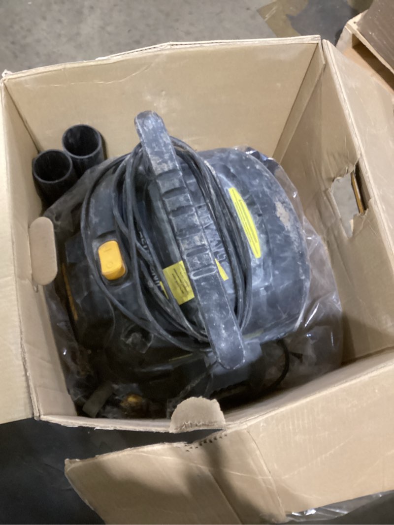 Condition photo showing As Is for dewalt stealthsonic quiet 12-gallon 5.5 hp corded wet/dry shop vacuum with accessories