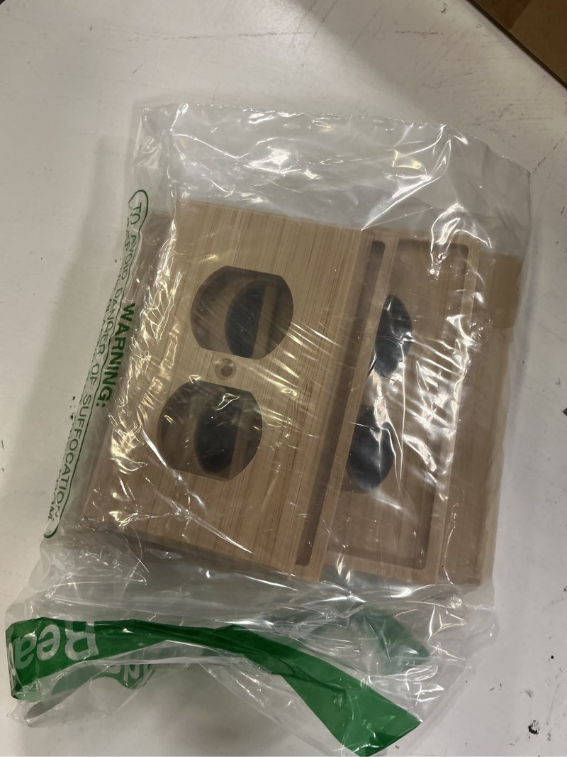Condition photo showing Good Condition for pinkunn 10 pieces solid wood light switch plate outlet covers bamboo wooden decorative wall plate for home bedroom kitchen(light oak,double hole) double hole bamboo
