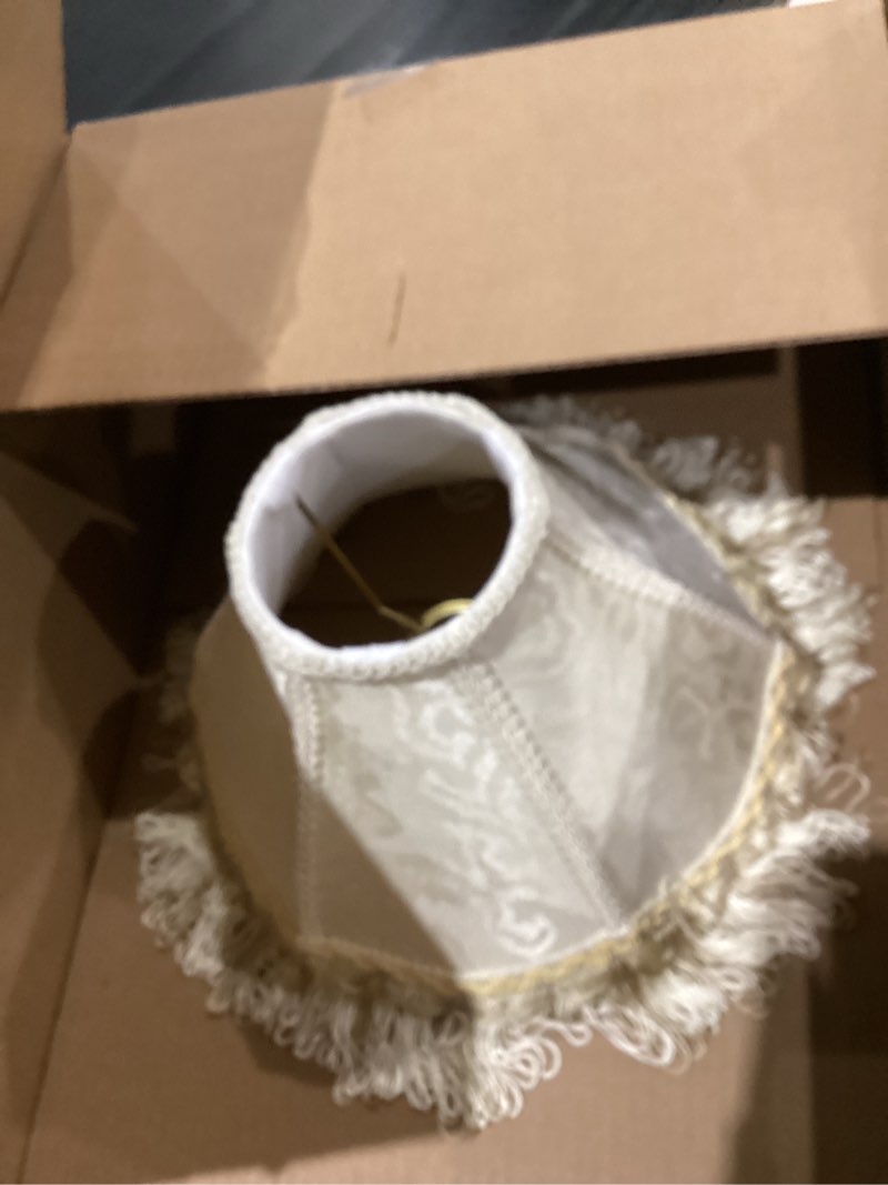 Condition photo showing As Is for Aspen Creative 30346 Transitional Scallop Bell Shape Lamp Shade in Light Yellow, 4'' Top x 10'' Bottom x 7'' Slant,Slip UNO 33mm