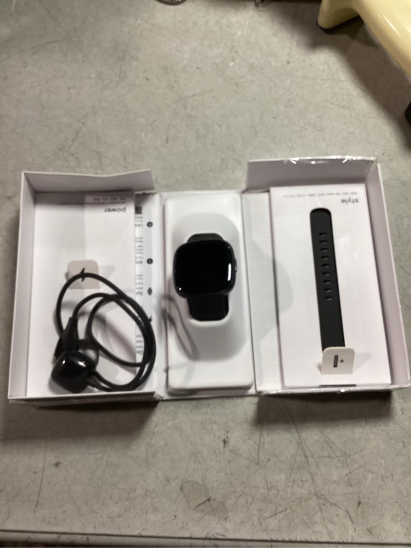 Condition photo showing New/Like New for Fitbit Versa 4 Smartwatch (Bundle) – GPS Fitness Tracker with Fast Charger & Cleaning Cloth, 40+ Exercise Modes, Heart Rate, Sleep, Step, & Workout Tracking for Android & iPhone, Black/Graphite