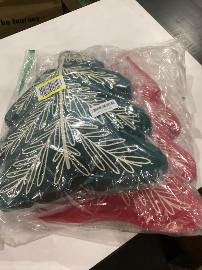 Condition photo showing New/Like New for Lanpn Christmas Tree Pillows Set of 2, Line Christmas Tree Decoration Winter Soft Cute 3D Shaped Xmas Tree Throw Cushion for Sofa Bedroom Xmas Decor (20.5x16 inch, Green & Red) Branches Texture