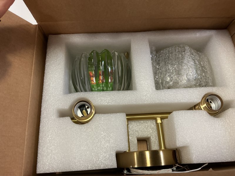 Condition photo showing Good Condition for Bathroom Light Fixtures, 2-Light Brass Vanity Wall Light Over Mirror with White Tulip Glass Shade for Bedroom Living Room (Bulb Not Included) 2 Heads-Golden Base-Tulip White Hardwired