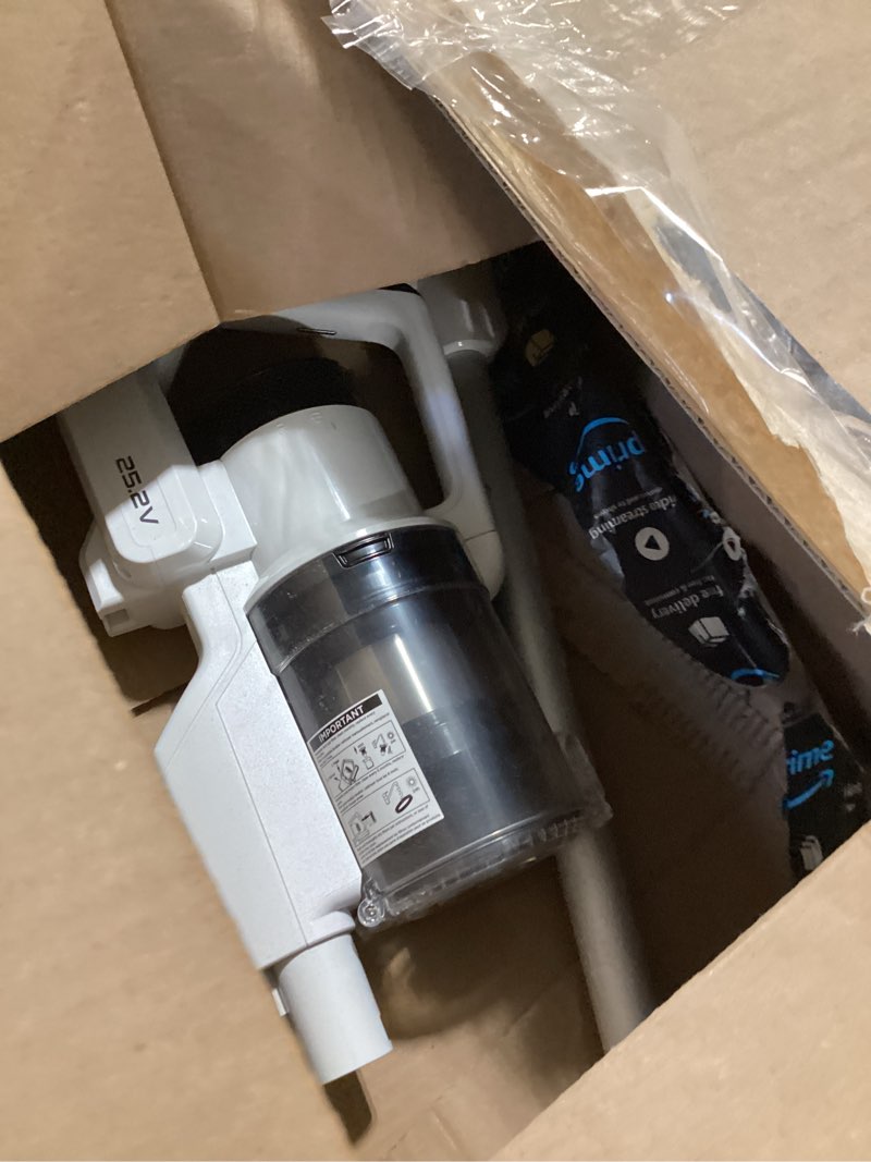 Condition photo showing As Is for Eureka Cordless Vacuum Cleaner, Anti-Tangle Brushroll, Rechargeable Stick Vacuum, Lightweight for Carpet, Hard Floor, Pet Hair, White NEC280WH