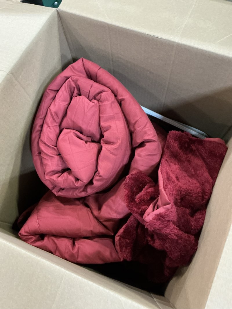 Condition photo showing Good Condition for YIYEA Faux Fur King Size Comforter Set, Luxury Ultra Soft Fluffy Comforter, Plush Fuzzy Bedding Comforter Sets for Fall Winter, Cozy Warmth, No Shedding, 3PC, King, Red Burgundy King