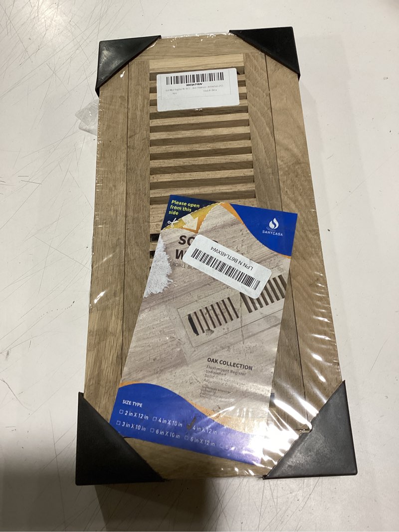 Condition photo showing Good Condition for oak floor register for 4x12 inch duct holes - flush mount floor vent with metal damper - white wooden vent covers for home floor - 0.8 inch thickness - unfinished - 2pcs 4 x 12 2pcs-white oak