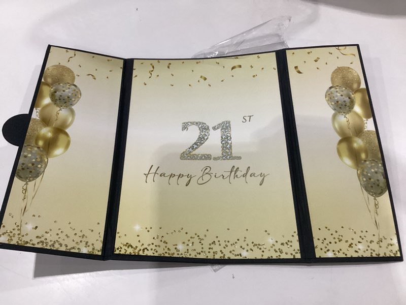 Condition photo showing As Is for darunaxy black gold 21st birthday party decorations, happy 21st birthday alternative signature guest book for men women cheers to 21 years old gifts 21 birthday signing card board party supplies